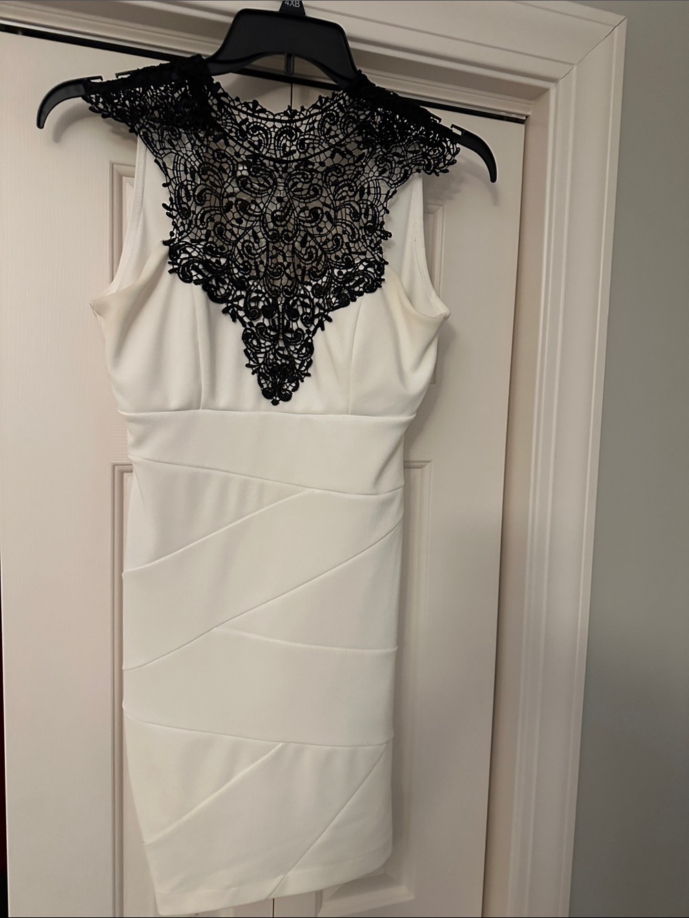 Emerald Sundae White Mini Dress with Black Lace Yoke